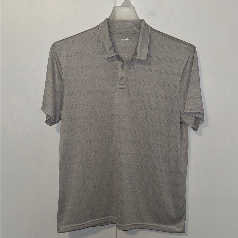 Old Navy Go Fresh Polo Cool Stripe Core Short Sleeve Shirt Gray Men’s L Large